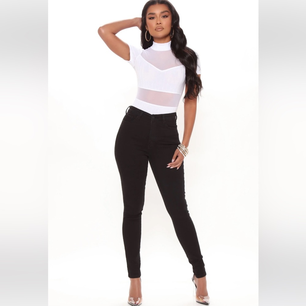 Fashion Nova See Me Through Mesh Bodysuit- WHITE